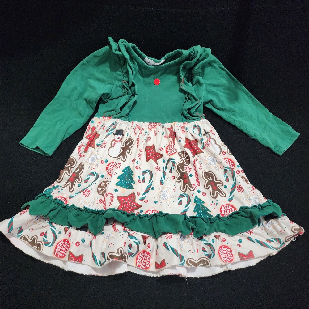 Marie Nicole Clothing Kids Girls Green Christmas Gingerbread Candy Cane Dress L